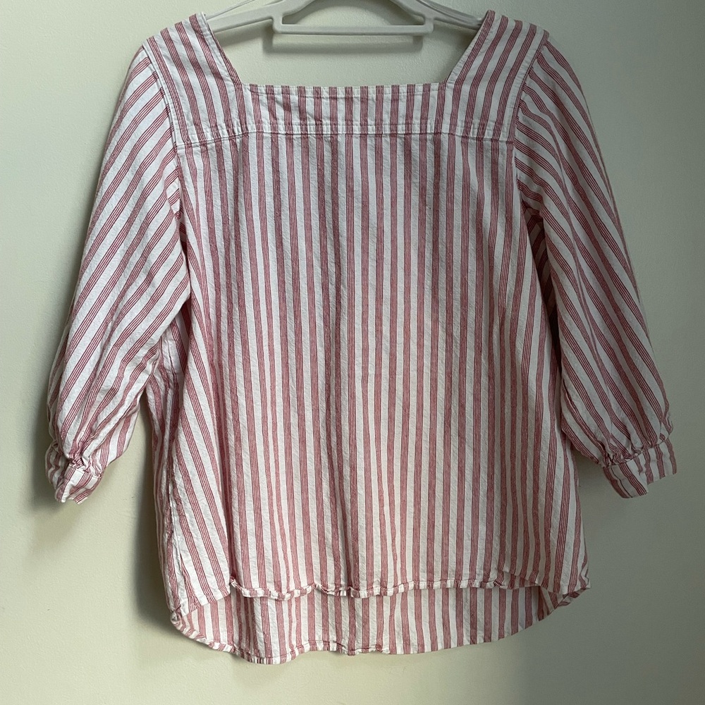Time and tru Red and White Striped Linen Blend Top